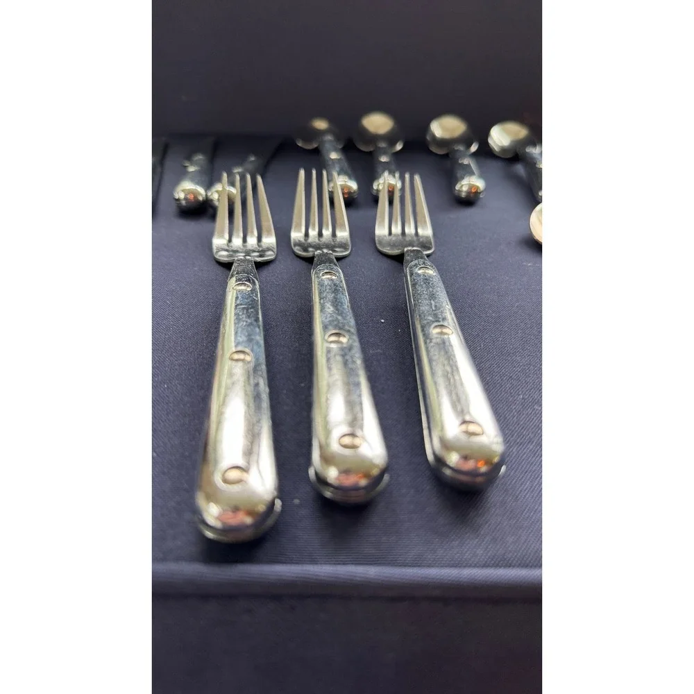 Vintage 15 Piece Stainless Steel Flatware Set‎ Silver Riveted Handles